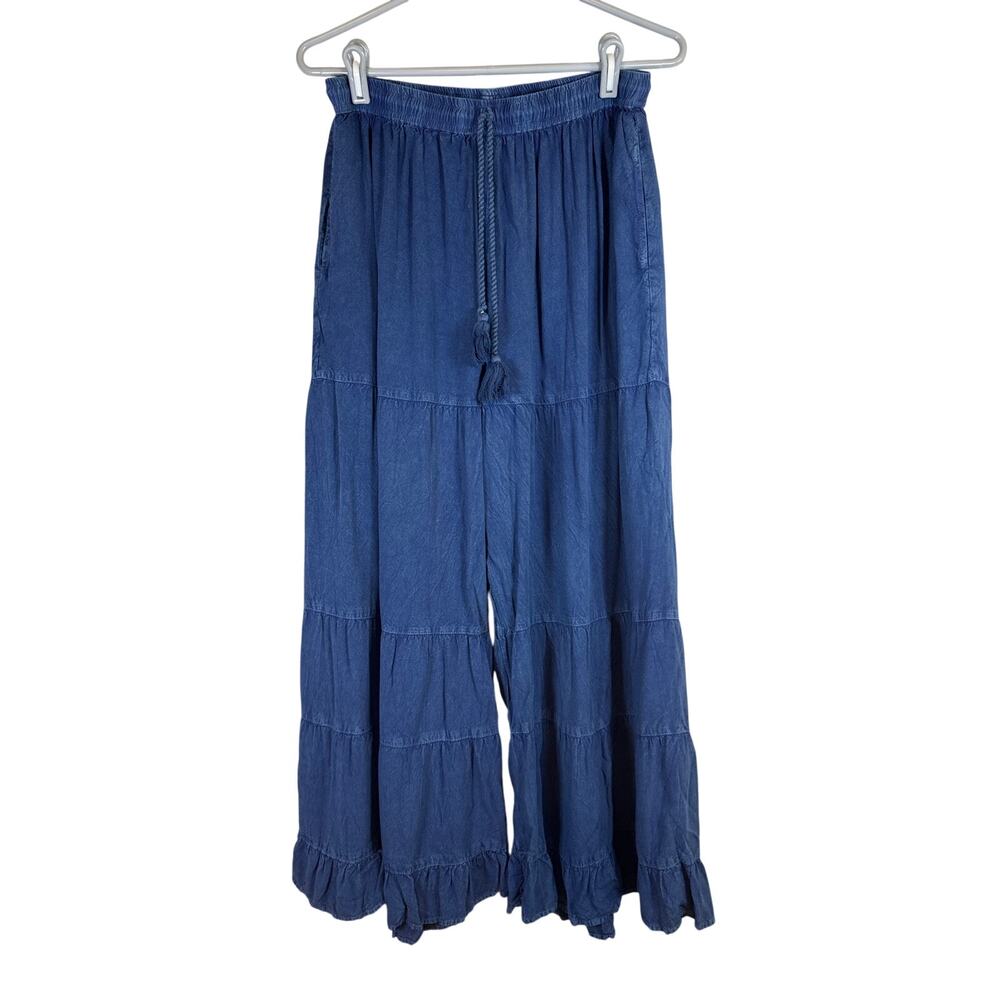 Vintage Blue Wide Leg Pants Bohemian Flowy Festival Bright Blue Womens Small